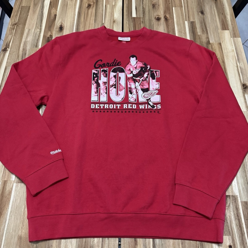 Detroit Red Wings Sweatshirt Mens 3XL Red Mitchell Ness Gordie Howe Crewneck NHL